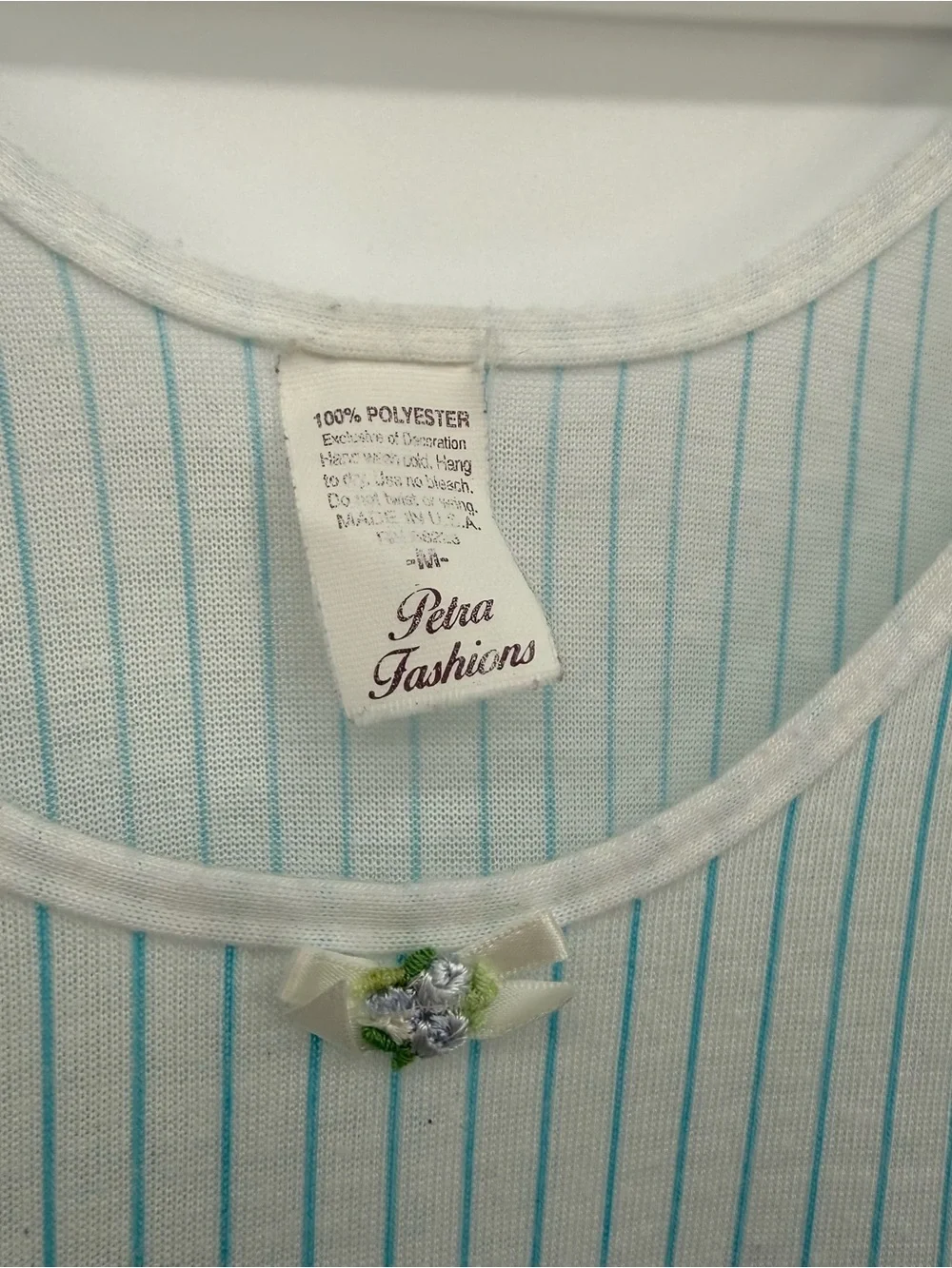 Petra Fashions Blue Pinstripe Mini Nightgown Dress Sleeveless Coastal Size Med - Picture 6 of 9